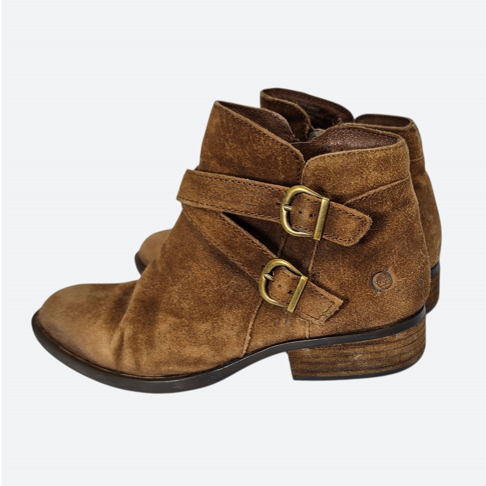 Born Cabincore Suede Buckle Ankle Boots 7.5M Leather Western Rustic Brown F71926